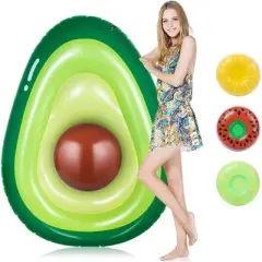 Acekool Giant Inflatable Avocado Pool Float, Fun Raft for Kids & Adults, 3 Drink Holders, Outdoor Floating Lounge for Pool Parties