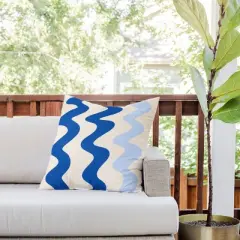 20"x20" Deny Designs Angela Minca Lines Outdoor Throw Pillow Blue: UV & Mildew Resistant, Abstract Design
