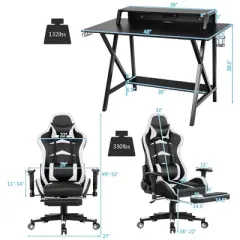 Costway Gaming Desk&Massage Gaming Chair Set w/ Footrest Monitor Shelf Power Strip White