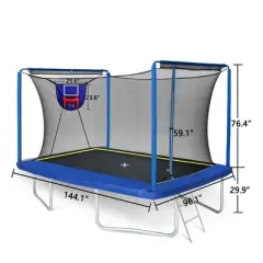 QingMoon 8FT &times; 12FT Rectangular Trampoline With Basketball Board,Ball Inflator,Ladder, Galvanized steel frame, Weatherproof For Kids and Adults