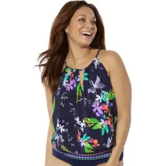 Swimsuits for All Women&rsquo;s Plus Size High Neck Blouson Tankini Top