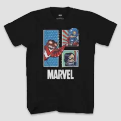 Men's Marvel Falcon Winter Soldier Chibi Short Sleeve Graphic T-Shirt - Black S