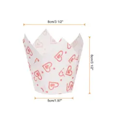 Unique Bargains Greaseproof Paper Baking Standard Tulip Cupcake Liners 100 Pcs White with Heart Pattern