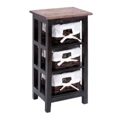 Small Wood Shelf with Basket Drawers Dark Brown - Olivia & May