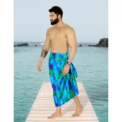 HAPPY BAY Men's Summer Long Vacation Sarong Beachwear Holidays Wrap Lava Lava Beach Cover Up Sarongs For Men One Size Admiral, Leaves