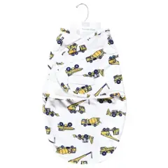 Hudson Baby Infant Boy Plush Faux Fur Swaddle Wrap, Construction, 0-3 Months