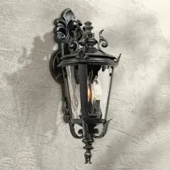 John Timberland Casa Marseille Vintage Rustic Outdoor Wall Light Fixture Textured Black Scroll 21 3/4" Clear Hammered Glass for Post Exterior Barn