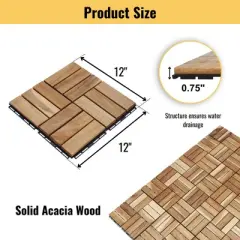 APRILSOUL 30 PCS Interlocking Deck Tiles Checker Pattern, 12" x 12" Square Yellow Acacia Hardwood Outdoor