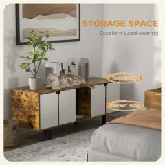 ORRD PawHut 2-in-1 Hidden Cat Litter Box Enclosure & TV Stand w/2 Cabinets, Ventilation, Rustic Brown