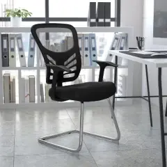 Flash Furniture Black Mesh Side Reception Chair with Chrome Sled Base