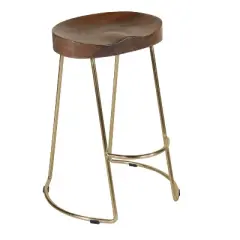 Farmhouse Counter Height Barstool with Wooden Saddle Seat and Tubular Frame - The Urban Port