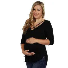 Criss Cross Round Hemline Maternity Tunic Top-Black-M