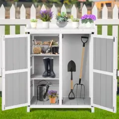Outdoor Storage Cabinet, Potting Bench - Waterproof Wooden Garden Work Station with Galvanized Tabletop, Adjustable Shelves for Backyard/Patio/Lawn