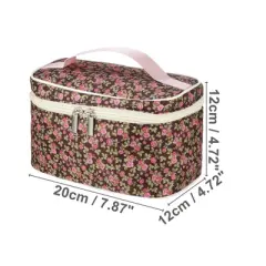Unique Bargains Portable Peony Cosmetic Bag Red Brown 1 Pc