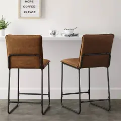 Upholstered Counter Height Barstool with Metal Frame Camel Faux Leather - Room Essentials&trade;: Sledge-Style Legs, Padded Seat