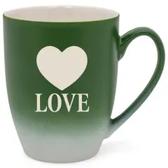 100 North Heart 10 Ounce Green and White Two Toned Ombre, Comfortably Fits Your Hands, Ceramic Tea Coffee Cup Mug, Love