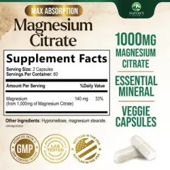 Magnesium Citrate 1000mg Capsules - Extra Strength Magnesium Supplement - 60 Count;120 Count;180 Count;240 Count