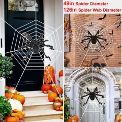 iMountek"49-Inch Poseable Halloween Spider with 126-Inch Tarantula Web & Creepy Outdoor Yard Decor"Black&White