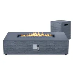 UPHA 56" Rectangular Outdoor Magnesium Oxide Fire Pit Table with Gas Tank Cover, Dark Gray