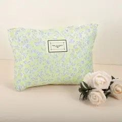 Unique Bargains Women's Canvas Flower Pattern Makeup Bag Green