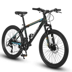 Aukfa 26-Inch Mountain Bike for Adults & Teens, 21-Speed Shimano, High-Carbon Steel Frame, Suspension Fork, Mechanical Disc Brakes