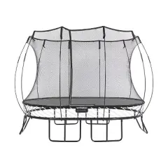 Springfree Outdoor 8 x 11 Foot Oval Jumping Trampoline with Net Enclosure, Basketball Hoop Game, and Step Ladder, Accessories for Backyard, Black