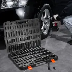 VEVOR 3/8" & 1/2" Drive Impact Socket Set, 59PCS Socket Set SAE 5/16" to 1-1/4" and Metric 6-32mm, 6 Point Cr-Mo Alloy Steel for Auto Repair,BLACK