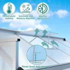 6x8 FT Greenhouses for Outdoors, Heavy Duty Aluminum Green House with Polycarbonate Roof, Sliding Door, Adjustable Vent for Garden, Backyard, Natural