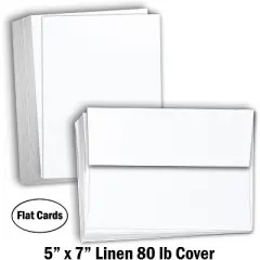 Hamilco White Linen Cards and Envelopes - Flat 5" x 7" Cardstock Paper 80lb Cover 100 Pack