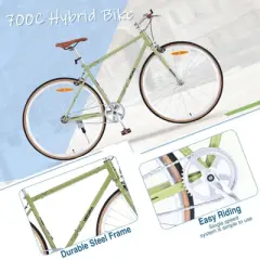 INFURNIC Bicycles Single Speed Retro 700C Road Bike with Steel Frame and Double Caliper Brakes for City Riding, Light Green, 64.97"*24.41"*38.52"