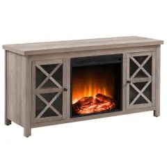 Gray Oak TV Stand with Log Fireplace Insert - Henn&Hart