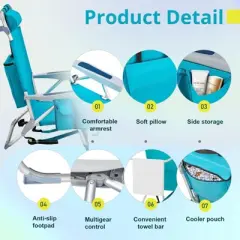 FURNIinspire Outdoor Portable Chair Adjustable Back with Storage Pockets for Relaxation and Fun, Mint Green, 24.8"*25.6"*32.28"