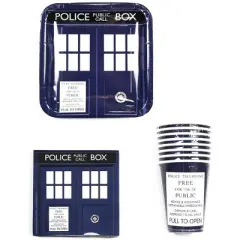 Seven20 Doctor Who TARDIS Party Set: 9" Plates (x8), 9oz Cups (x8), 6.5" Napkins (x20)