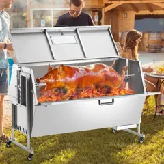 VEVOR 60W Rotisserie Grill with Hooded Cover, 56 Inch Pig Lamb Goat Rotisserie Grill Roaster, 286Lbs Capacity, Silver