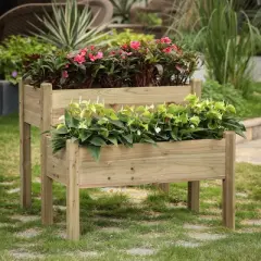 LuxenHome Natural Wood 2-Tier Raised Garden Bed