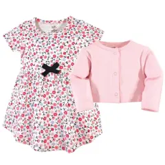Touched by Nature Baby and Toddler Girl Organic Cotton Dress and Cardigan 2pc Set, Ditsy Floral