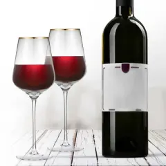 Berkware Premium Long Stem Wine Glasses with 14K Gold Plated Rim - 15.8oz