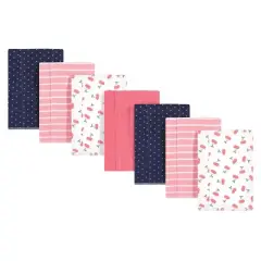 Hudson Baby Infant Girl Cotton Flannel Burp Cloths 7pk, Cherry, One Size