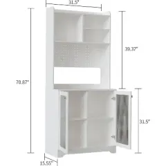 Gaomon Kitchen Pantry Cabinet,71 Inch Freestanding Cupboard with 7 Storage Blocks & DIY Pegboard & 2 Glass Doors & Adjustable Shelves