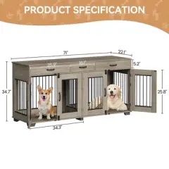 71" Large Dog Crate for 2 Dogs, Double Dog Cage Furniture with 3 Drawers for Ample Storage Space