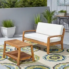 Christopher Knight Home Grenada Outdoor Acacia Wood Loveseat and Coffee Table Set (No Fabric Skin)
