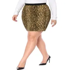 Agnes Orinda Women Plus Size Leopard Prints Elastic Waist Pencil Bodycon Skirt