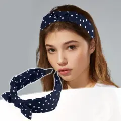 Unique Bargains Women's Bowknot Headband with Bunny Ears 2.17 Inch Wide 1 Pc