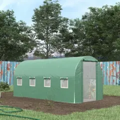 Outsunny Extra-Large Walk-in Tunnel Hoop Greenhouse, PE Cover, Steel, Roll-Up Zipper Door & Windows for Flowers, Vegetables, Tropical Plants, Green