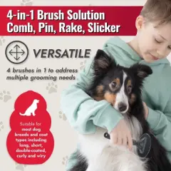 KONG 4-in-1 Interchangeable Rake, Slicker Comb and Pin Brush Heads Dog Grooming Brush