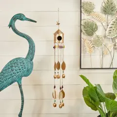 38" Iron Rustic Birdhouse Windchime Gold - Olivia & May: Decorative Garden Bell, Spot Clean, 1 Piece