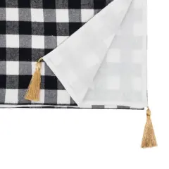 Saro Lifestyle Buffalo Plaid Merry Table Runner, 16"x72", Black/White