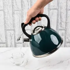 SharpChef Whistling Stovetop Tea Kettle,Food Grade Stainless Steel, Cool Touch Ergonomic Handle, Fast Boil, for Gas, Electric, and Glass Ranges - 3L