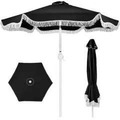 Best Choice 9ft Fringe Market Umbrella &ndash; Boho Patio Sunshade w/ Tilt, UPF50+, Steel Pole for Table, Pool, Deck