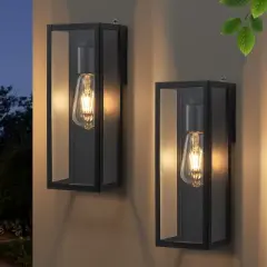 C Cattleya Black Dusk to Dawn Outdoor Wall Lantern Sconce with Clear Tempered Glass(2-Pack)
